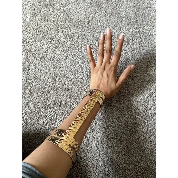 Huge wide gold Arm cuff bracelet chunky bangle metal wedding statement armor - Picture 4 of 6